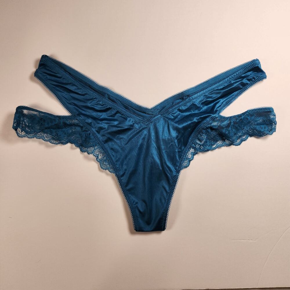 Victoria's Secret Very Sexy Lace and Satin Thong Panty - Blue - Medium